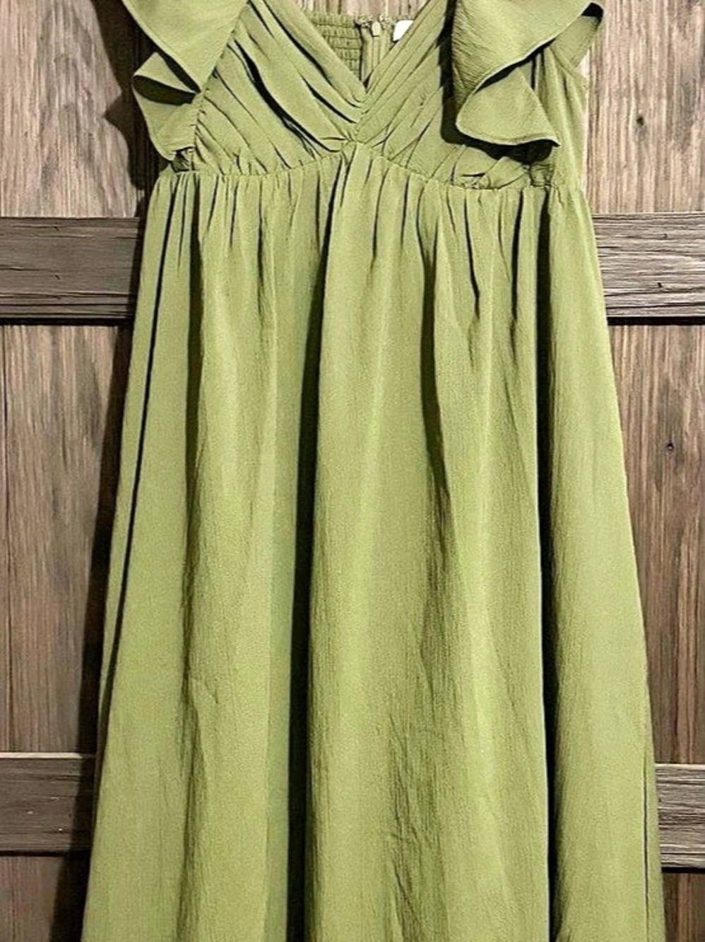 Olive Green Ruffle Neck Maxi Dress